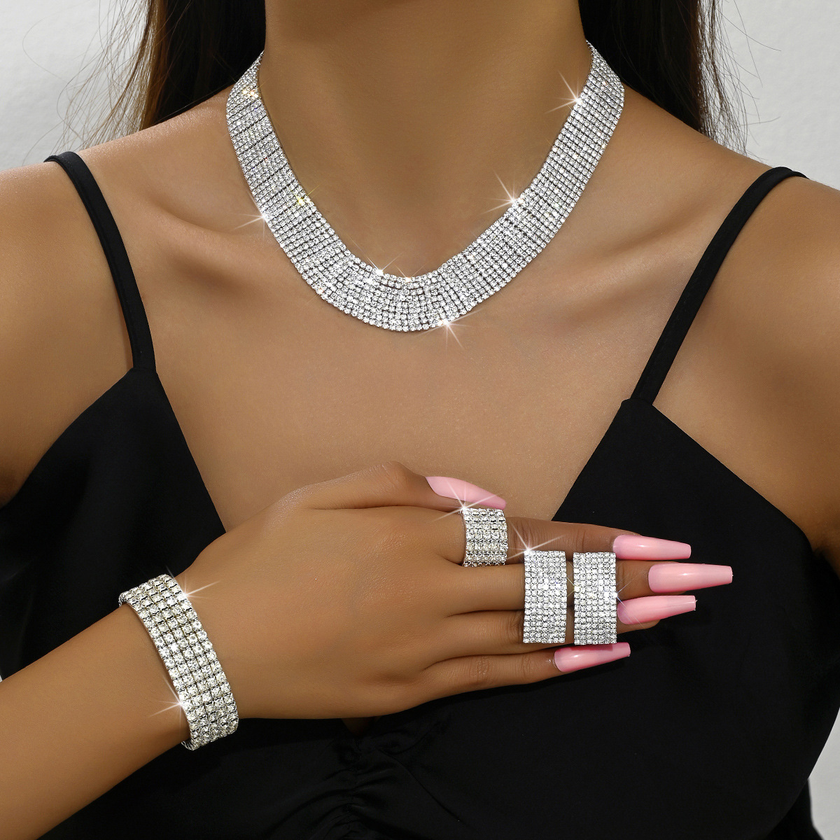 White Necklace + Earrings + Bracelet+ Ring  [+K22.26]