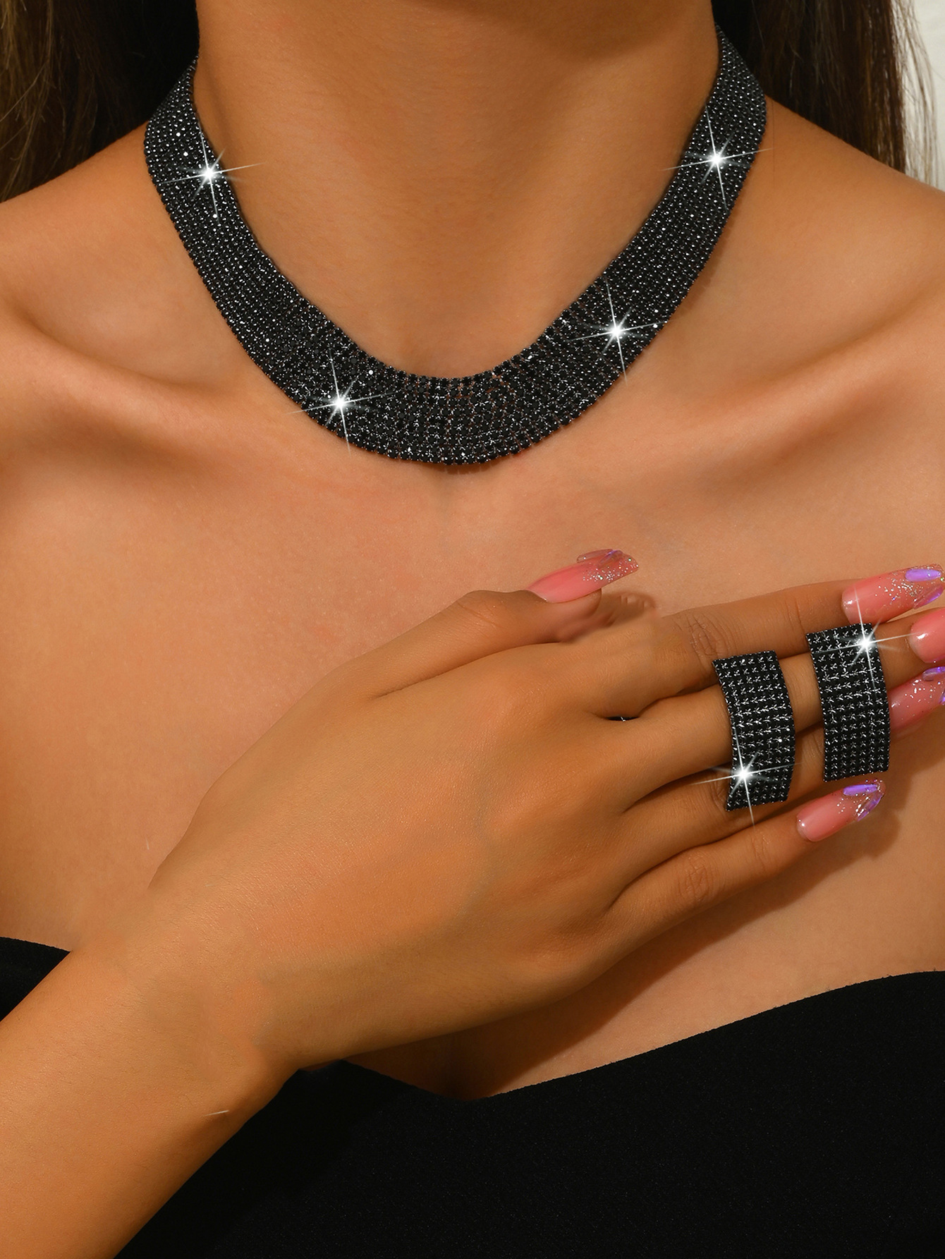 Black Necklace + Earrings