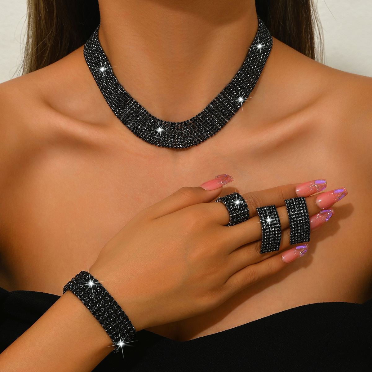Black Necklace + Earrings + Bracelet + Ring [+K22.26]