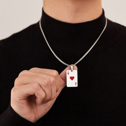 Picture of Trendy Ace of Hearts & Spades Titanium  Steel Pendant Necklace